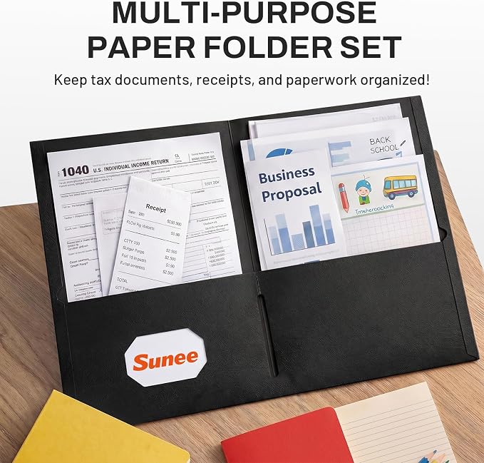 SUNEE Folders with Pockets, 2 Pocket Folders Fit Letter Size Paper, Paper File - Image 2
