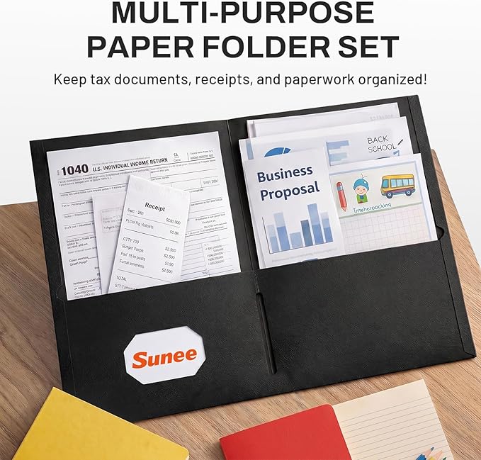 SUNEE Folders with Pockets, 2 Pocket Folders Fit Letter Size Paper, Paper File - Image 2