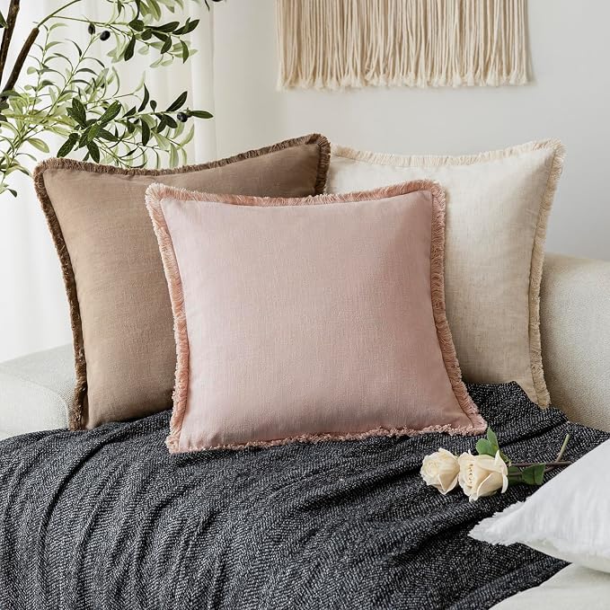 Foindtower Set of 2 Decorative Linen Fringe Throw Pillow Covers Farmhouse - Image 5