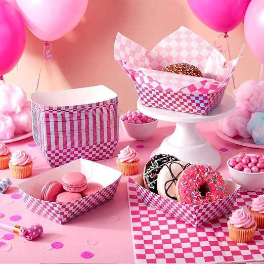 Geosar 100 Pcs Gingham Party Supply Disposable Paper Food Tray Bulk Disposable - Image 5
