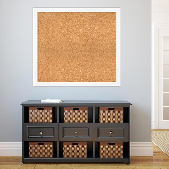 Amanti Art Natural Cork Board for Wall, 37x41 Vision Board with White Frame, Oversize Corkboard Office Decor for Home Organization, Modern Corkboard Pinboard to Display Items for Home Organization in-DeskLoop Office