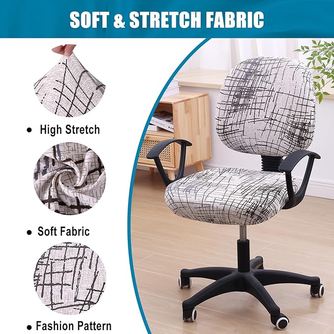 Smiry Stretch Printed Office Computer Chair Covers, Universal Washable Removable Desk Rotating Chair Slipcovers Protector, Seat + Backrest Cover - Brown and White-DeskLoop Office