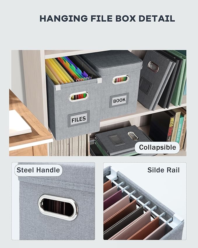 Oterri File Organizer Box with Lid, Hanging Filing File Box with Mesh Pocket, Document Organizer Box for Letter Files, Portable Storage Box with Smooth Sliding Rail for Office&Home(1 PCS, Grey)-DeskLoop Office