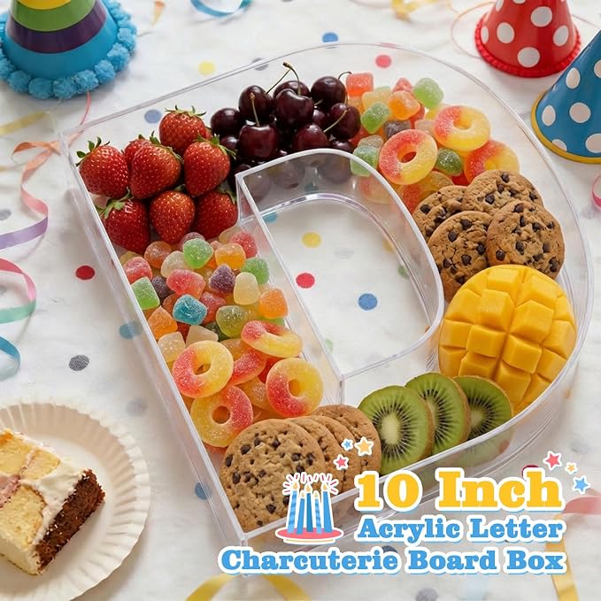 Ledido 10’’ Acrylic Letter Charcuterie Board Box, Reusable Fillable Serving Tray - Image 3