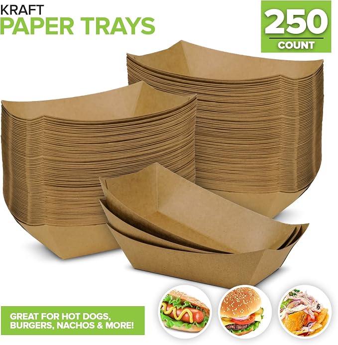 Large Disposable Brown Kraft Paper Food Trays, 2-Lb Concession Tray, Serving - Image 2