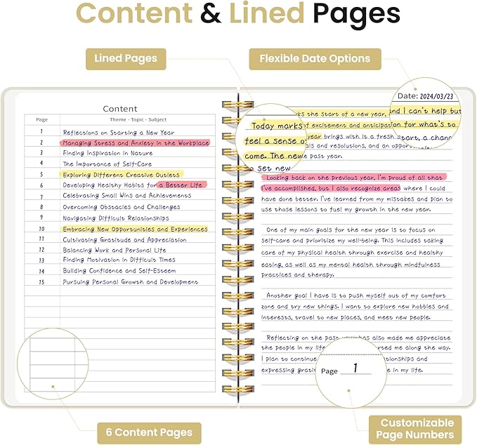 Lined Spiral Notebook Journal for Work, 300 Pages Thick B5 (7.1"x10") College Ruled Journal for Women & Writing, Hardcover Notebook for Note Taking, Perfect for Office Home School Supplies, Grey Beige-DeskLoop Office