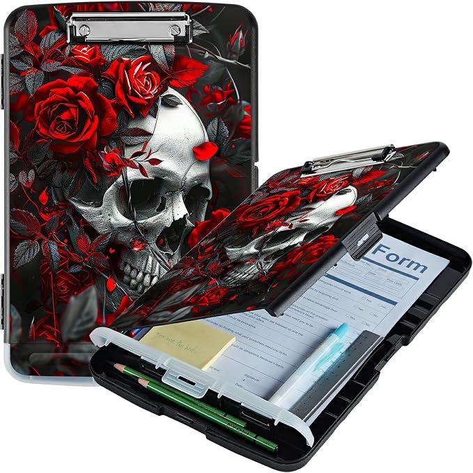 Red Rose Skull A4 Clipboard by Unknown