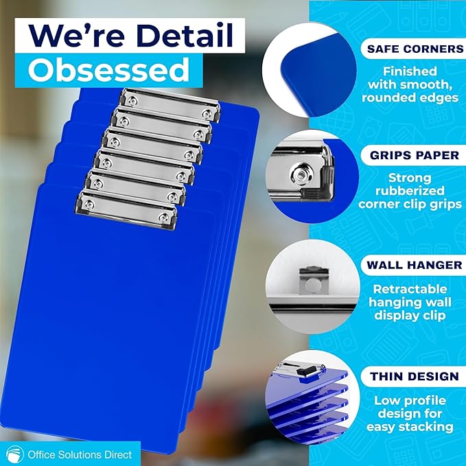 Blue Plastic Clipboard with Low Profile Clip - Image 4