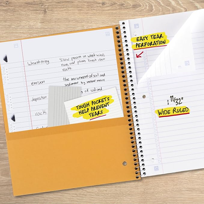 Five Star Spiral Notebook + Study App, 5 Subject, Wide Ruled Paper, 200 Sheets - Image 5