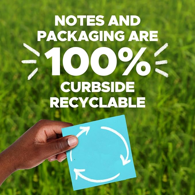 Post-it 100% Recycled Paper Super Sticky Notes, 3 in. x 3 in., 12 Pads - Image 7