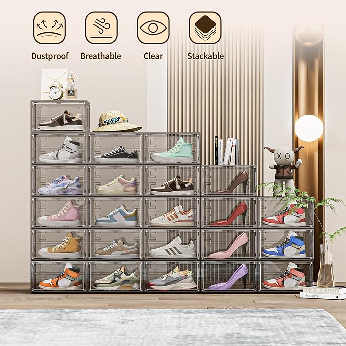 TOFWOF 6 Pack XX Large Shoe Organizer, Heavy-Duty Hard Thicken Plastic Clear - Image 2
