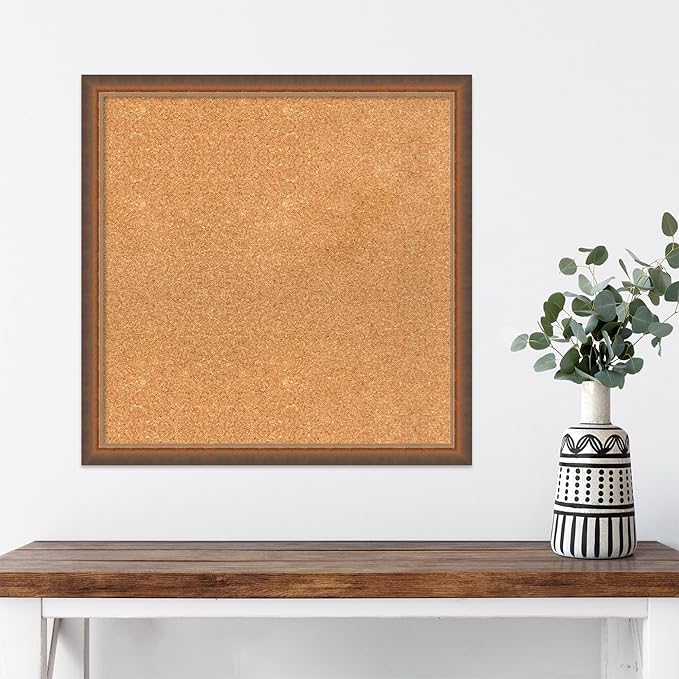 Amanti Art Natural Cork Board for Wall, 24x24 Vision Board with Bronze Frame, Medium Corkboard Office Decor for Home Organization, Modern Corkboard Pinboard to Display Items for Home Organization in-DeskLoop Office