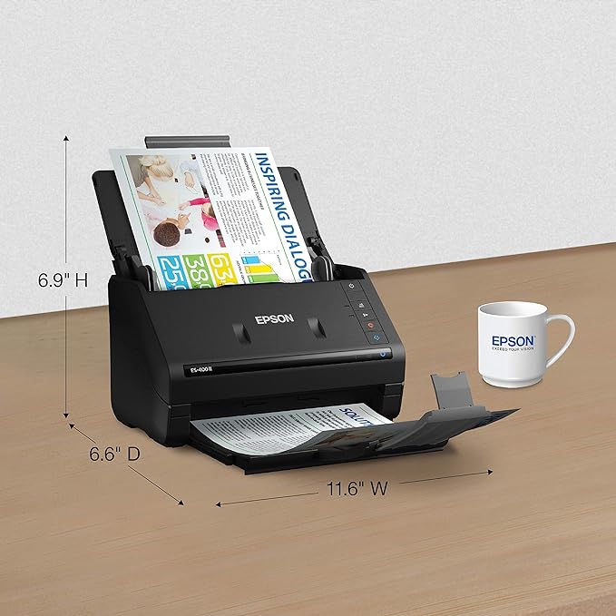 Epson Workforce ES-400 II Color Duplex Desktop Document Scanner for PC and Mac, with Auto Document Feeder (ADF) and Image Adjustment Tools, ES-400 II-DeskLoop Office