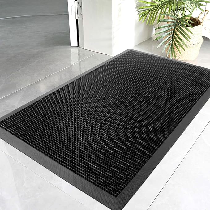 Kuyal Front Door Mat, 3'x4' Outdoor Entrance Mat, Winter Non-Slip Waterproof Outside Entrance Mats, Heavy Duty Durable Welcome, Non Slip Rubber Outdoor Mats for Entryway, Black-DeskLoop Office