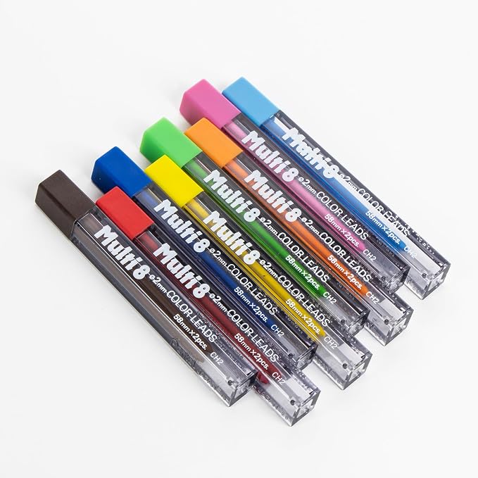 Pentel 8 Color Automatic Pencil Box Set, 8 Color Lead Refills and Sharpener - Image 3
