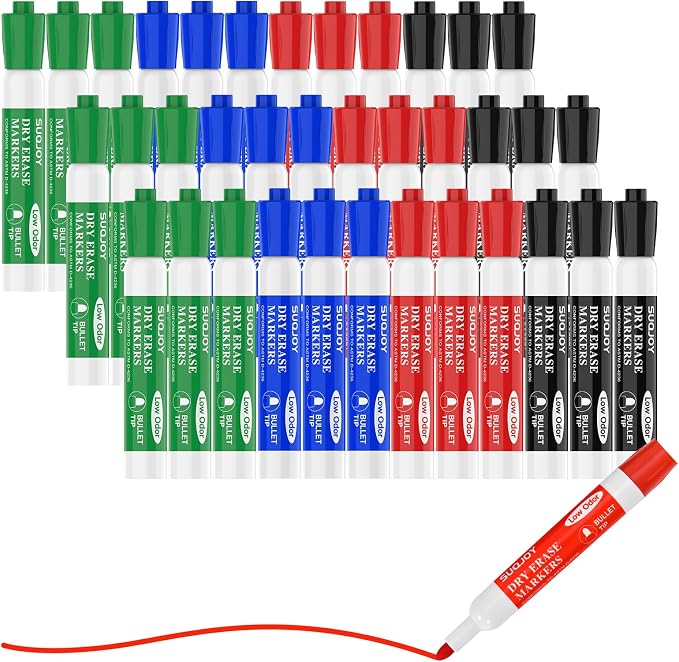 SUQJOY Dry Erase Markers, BulletTip Whiteboard Markers, Low Odor Thick Dry - Image 4