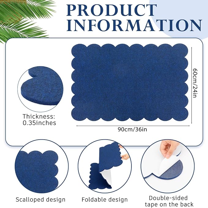 Mooliwe Scalloped Felt Bulletin Board 36 x 24 Inches Foldable Dark Blue Pin - Image 3