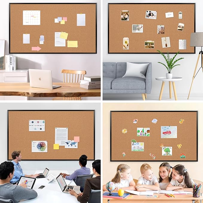 Board2by Extra Large Cork Bulletin Board 96" X 48", Black Wood Framed 8'x4' Corkboard for Wall, Wall Mounted Notice Pin Board with 18 Push Pins for School, Home & Office-DeskLoop Office