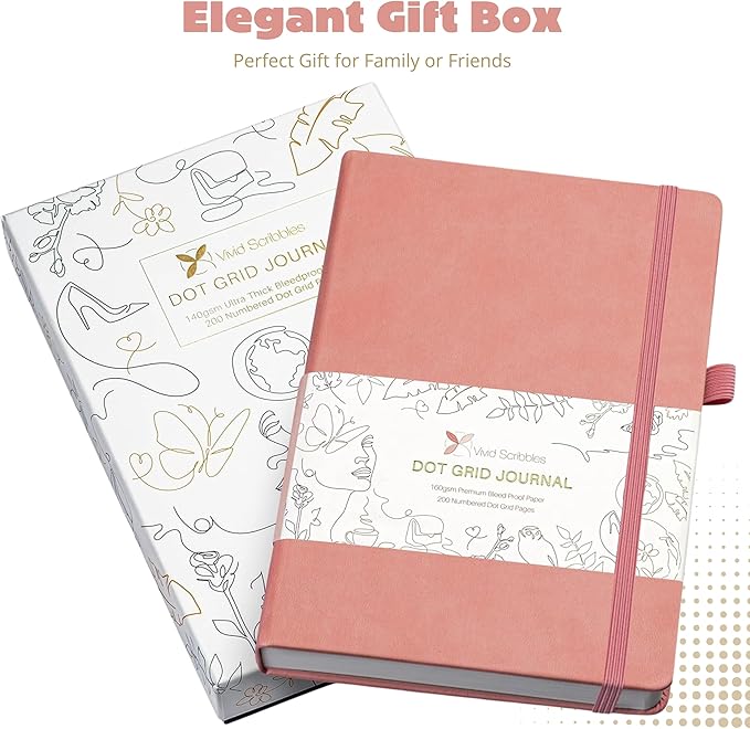 Bullet Dotted Journal – 140gsm Bleed Proof Thick White Paper – 200 Numbered Dot Grid Pages – 5.8 x 8.3 inch Dotted Notebook by Vivid Scribbles-DeskLoop Office