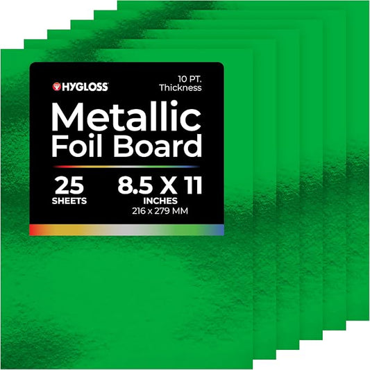 Hygloss Metallic Cardstock Sheets – 25 Shiny Green Sheets, 8.5” x 11” by HyglossProductsInc
