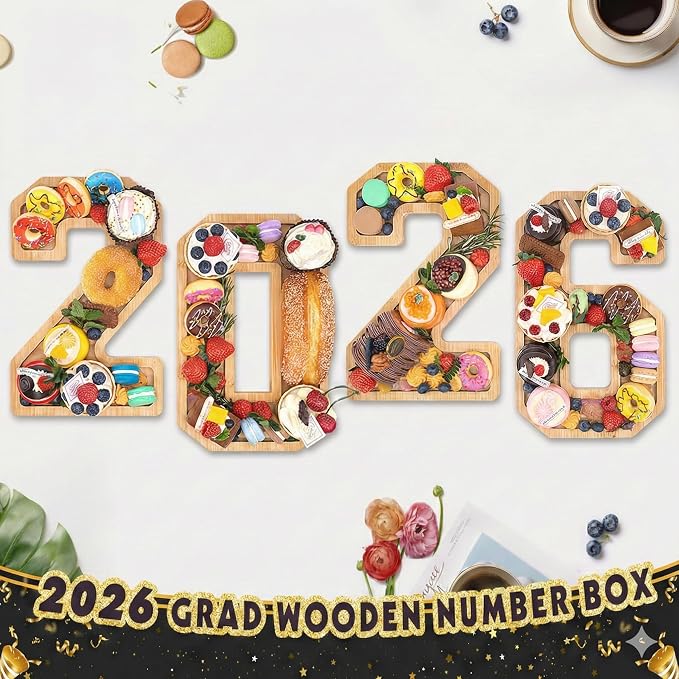 4PCS Wooden Graduation Decorations Number Charcuterie Board Box- 2026 - Image 8