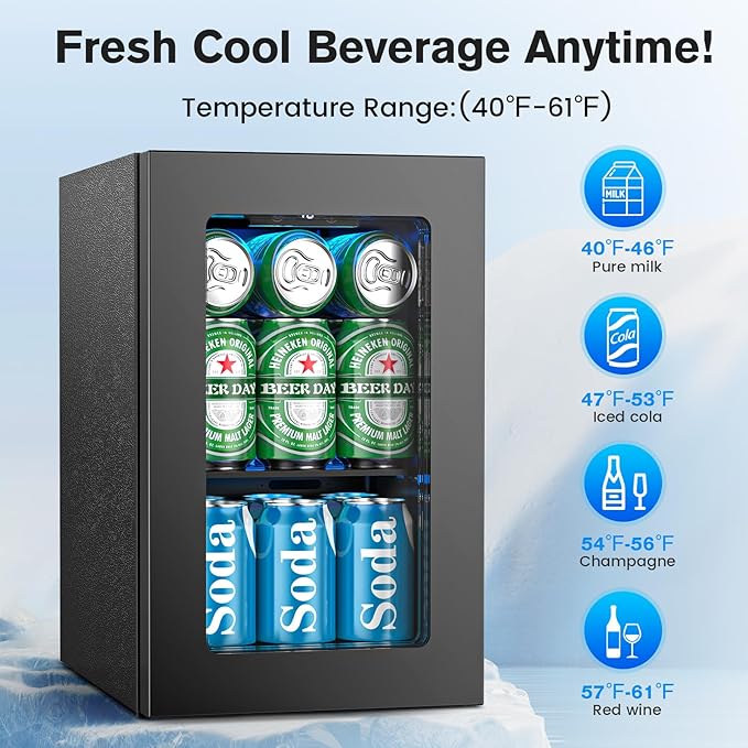 24 Cans Beverage Refrigerator Cooler, Mini Fridge Countertop Drink Cooler for Soda, Canned Beer, Adjustable Digital Temperature Control for Home Dorm Office, Black-DeskLoop Office