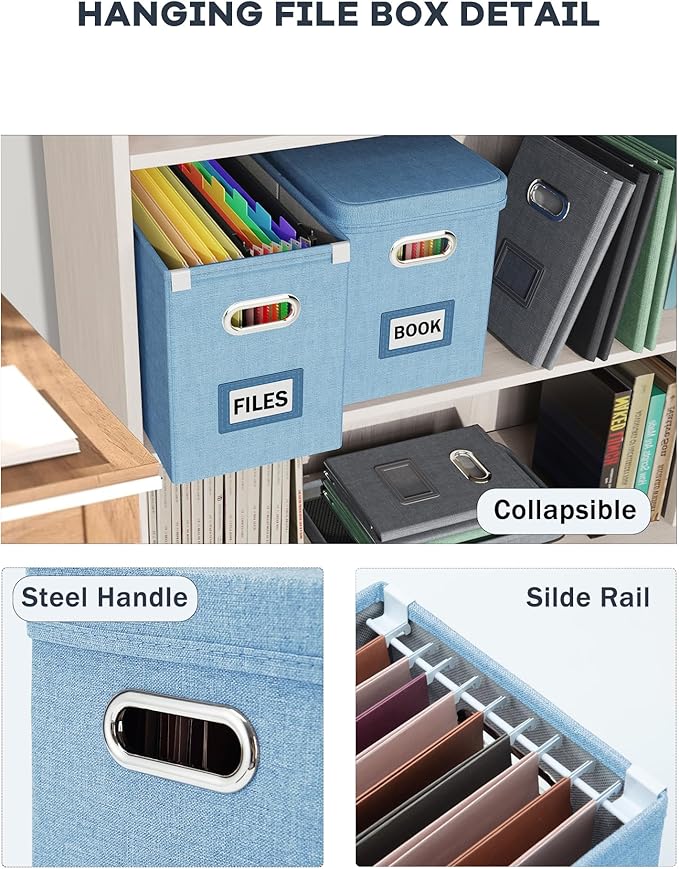Oterri File Organizer Box with Lid, Hanging Filing File Box with Mesh Pocket, Document Organizer Box for Letter Files, Portable Storage Box with Smooth Sliding Rail for Office&Home (2 PCS, Sky-blue)-DeskLoop Office