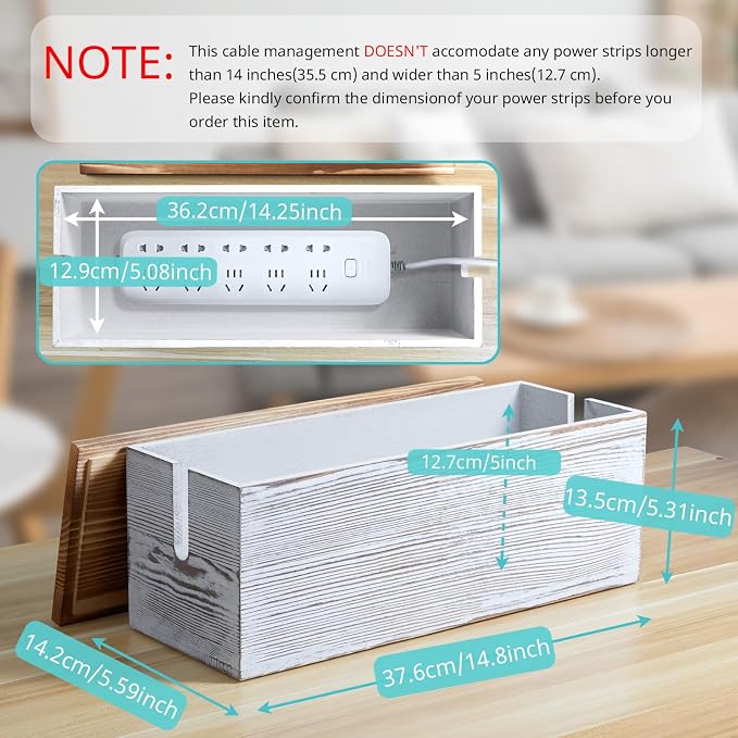 Large Cable Management Box, Office to Hide Extension Cords Power Stripes Surge - Image 2