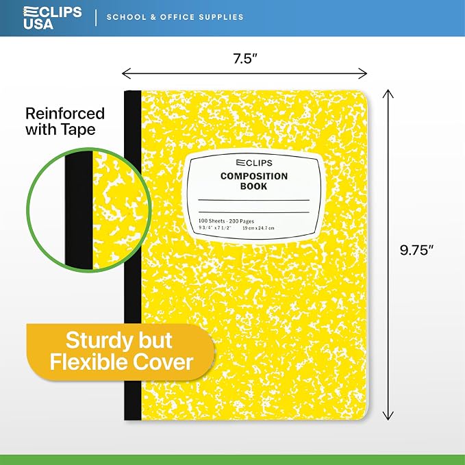 Composition Notebook Wide Ruled Composition Notebooks Bulk Yellow Marble Hard - Image 3
