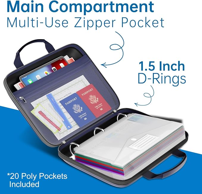 Binder Folders Organizer with 20 Pack Heavyweight Plastic Pockets, Fireproof - Image 3