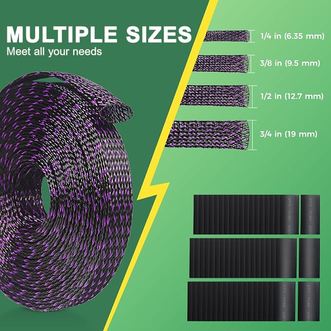 132 ft Expandable Braided Cable Sleeve Wire Loom PET Wiring Sleeving, Mesh - Image 2