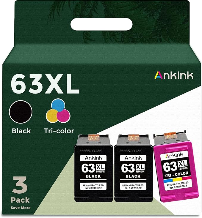 63XL Ink Cartridges Replacement for HP 63 XL (2 Black 1 Color Combo 3-Pack) Fit for HP63 3830 4650 4652 4655 5200 5252 5255 5258 4520 4512 1112 2132 3630 3632 3631 2130 4510 4654 Printers BK Tricolor-DeskLoop Office