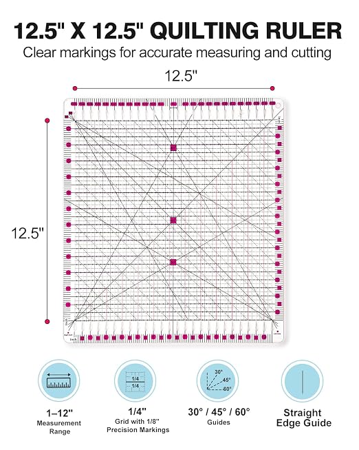 Quilting Rulers 12.5" x 12.5", Slotted Quilting Ruler - Image 3