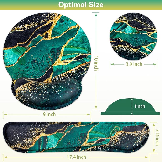 Mouse Pad Green with Wrist Rest Set, 3-in-1 Wrist Support Mousepad Set - Image 6