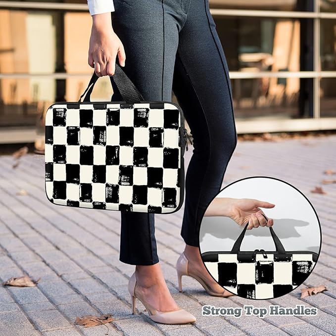 Laptop Sleeve Case Bag 15 inch, Black and White Checkered Slim Carrying Case Durable Handbag Travel Laptop Bag for 15 inch MacBook Air M3/M2/15 Pro/Surface Laptop 7/6/5/4/3/ Dell XPS 15 Plus