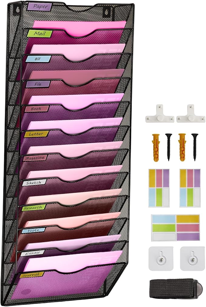 Wall Mounted File Organiser A8 Mesh in Hanging Wall File Holder Mail Organiser by ideallife