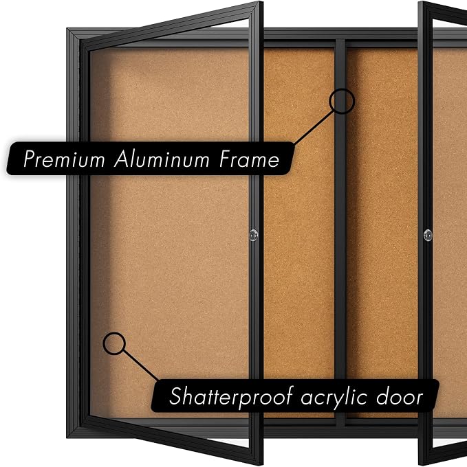 INNOVART Enclosed Bulletin Board 60”x36”, Lockable Cork Noticeboard - Image 3