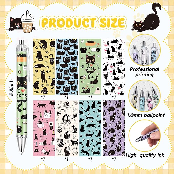 Ireer 8 Pcs Ballpoint Pens for Women 1.00 mm Cute Black Ink Fancy Pens Fine - Image 2