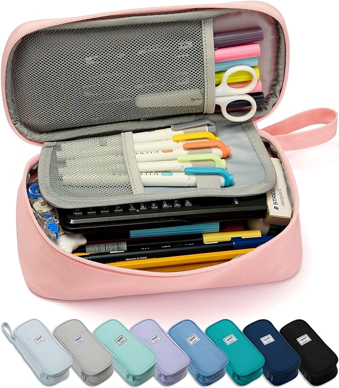 Pencil Case Pouch Box Bag School Supplies Girls Boys Kids, Cute Preppy Stuff Large Big Capacity Aesthetic Pen Organizer, Back to College Stationary, Pink, Classic Stlye, 1800ml-DeskLoop Office