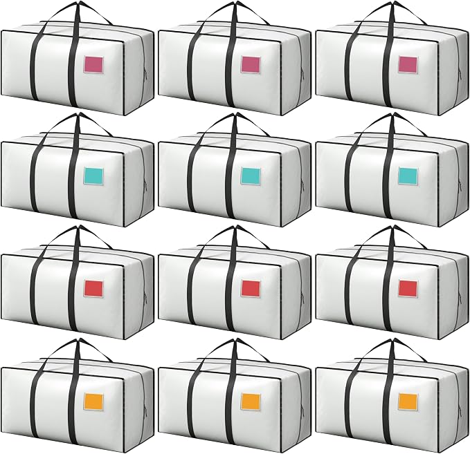 12 Pack Moving Bags with Full-Open Side Zipper, Extra Large 93L Heavy Duty by RMOHRO