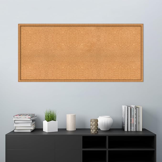 Amanti Art Natural Cork Board for Wall, 28x60 Vision Board with Bronze Frame, Oversize Corkboard Office Decor for Home Organization, Casual Corkboard Pinboard to Display Items for Home Organization-DeskLoop Office