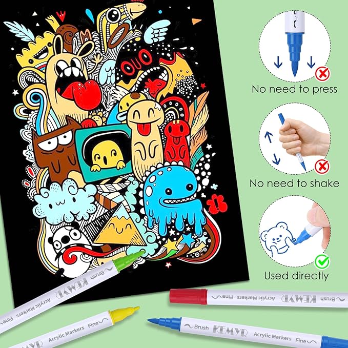 24 Colors Brush & Fine Tip Acrylic Paint Pens, Dual Tip Acrylic Paint Markers for Paper, Wood, Canvas, Stone, Rock, Glass, Fabric, DIY, Ceramic, Art Supplies for Kids and Adults Drawing-DeskLoop Office