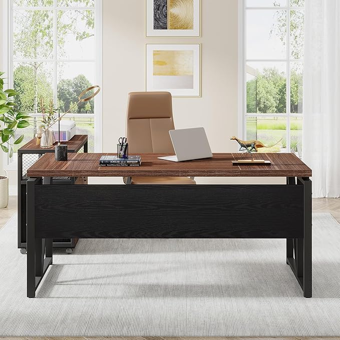 Tribesigns Office Desk with Drawers Sets, 63 inches L Shaped Computer Desk with Mobile File Cabinet,Big Executive Desk for Home Office Furniture Sets (Dark Brown, 63-inch)-DeskLoop Office