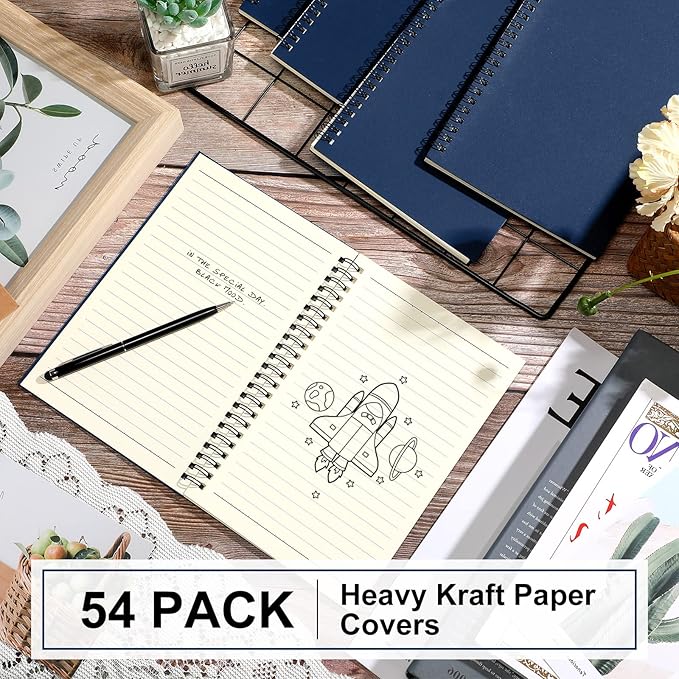 Yahenda 54 Pcs Spiral Notebook Bulk A5 Journal Lined 8.3'' x 5.5'' Writing Composition Paper Small Notepad Subject Notebook for Students Office Business Back to School Supplies (Deep Blue)-DeskLoop Office