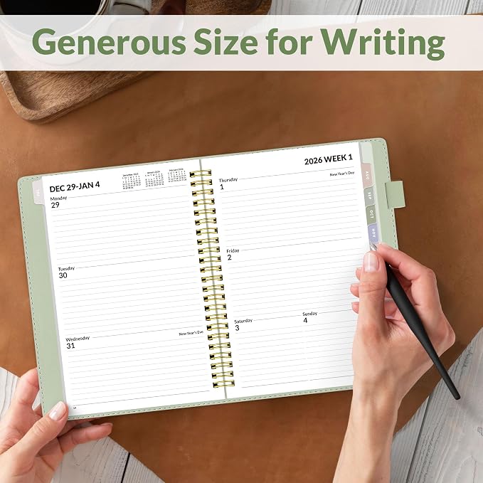 SUNEE 2026 Weekly & Monthly Planner 6.2"x8.5"- 12 Month, Vegan Leather Cover - Image 4