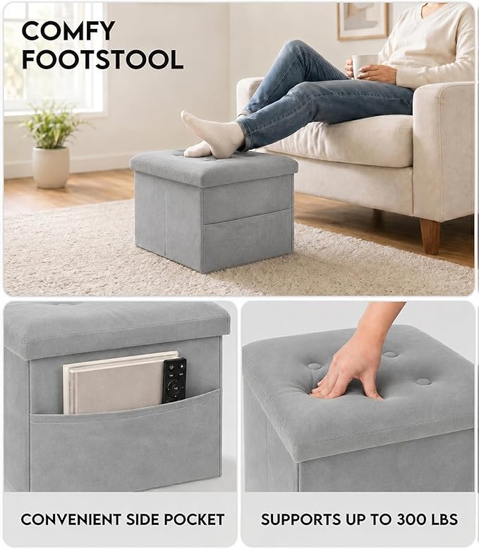 ZOES HOMEWARE Small Storage Ottoman Foot Rest, Velvet Ottoman - Image 6