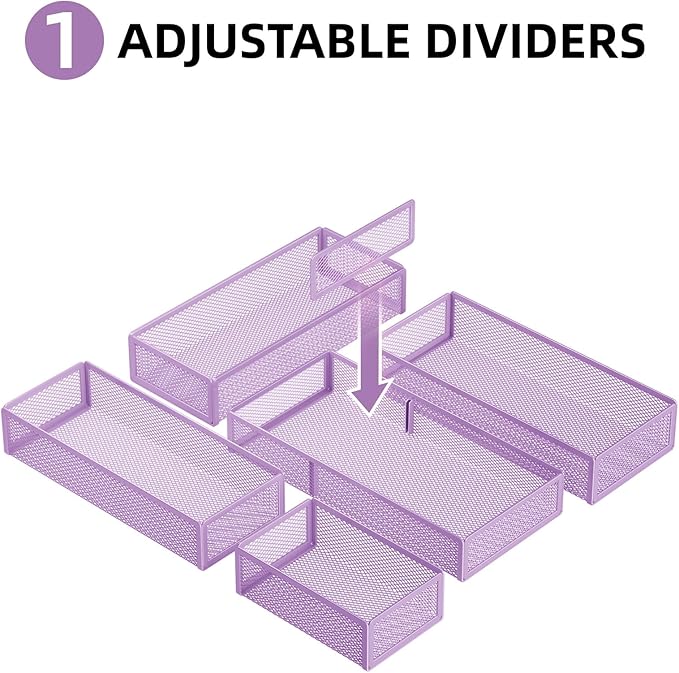 Marbrasse 5 Pack Desk Drawer Organizer Set, Mesh Drawer Storage Trays - Image 4