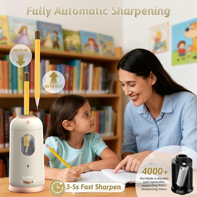 AFMAT Electric Pencil Sharpener, Auto in & Out, Fully Automatic Pencil Sharpener - Image 2