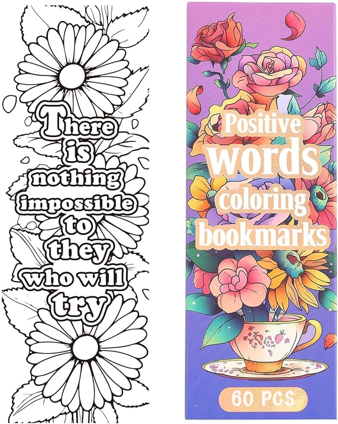 60 PCS Inspirational Quotes Coloring Bookmarks, DIY Coloring Book Markers by Unknown