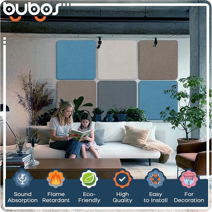 BUBOS 4 PCS Acoustic Panels, Fabric Soundproof Wall Panels, Self-adhesive Sound - Image 3